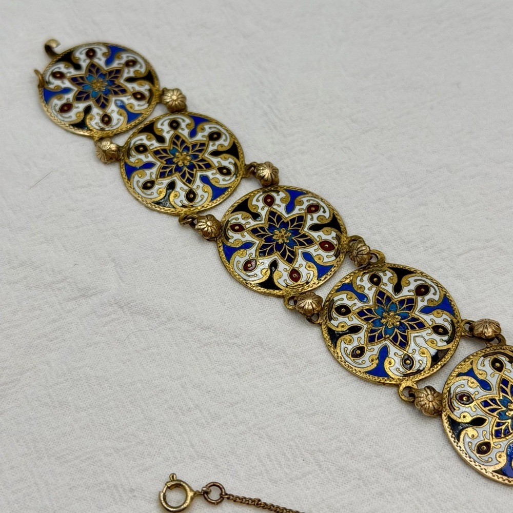 Vintage Champleve Gold and Blue Enamel Bracelet #440BR